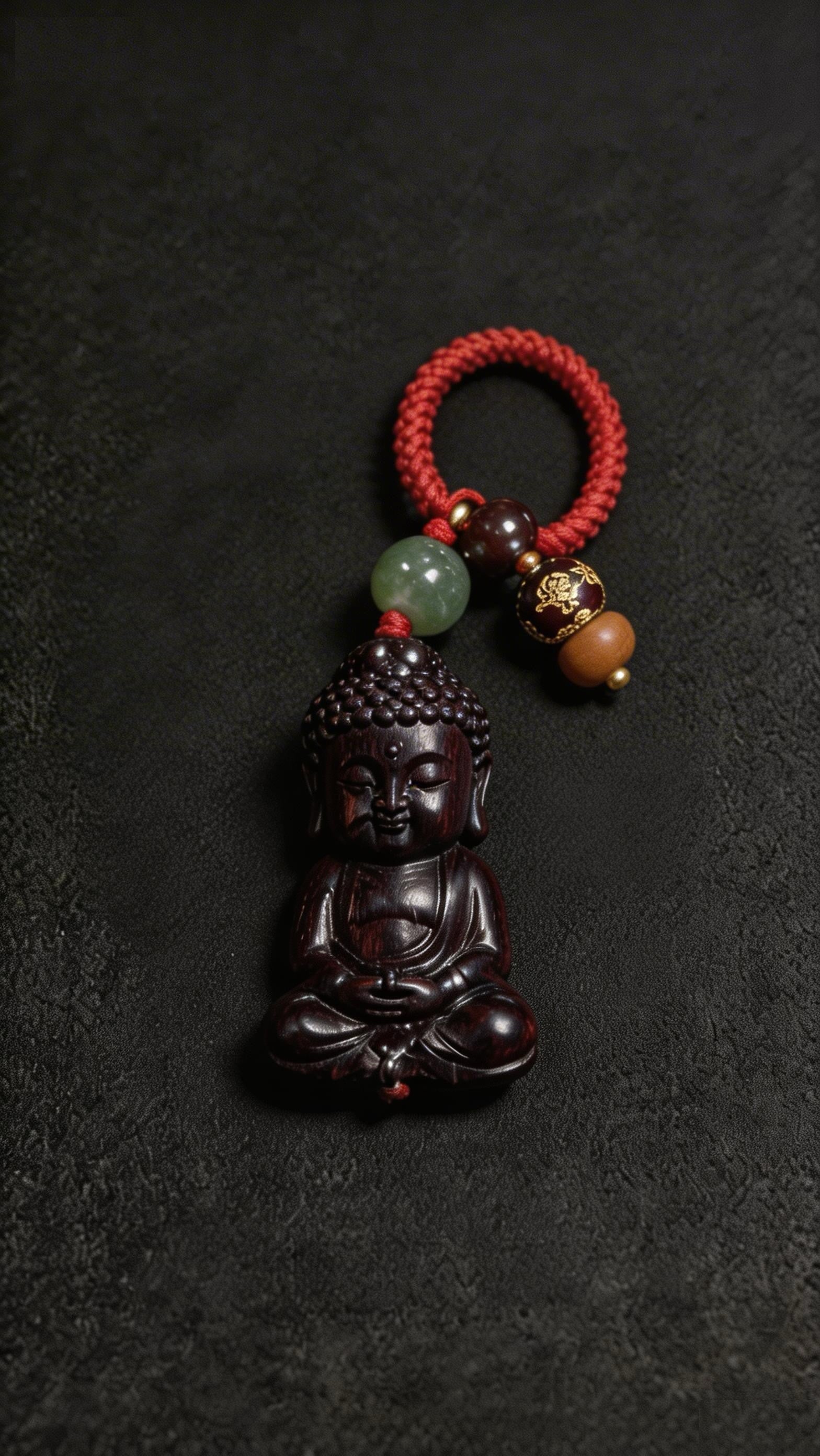 Sacred Red Sandalwood "Buddha of Peace" Keychain